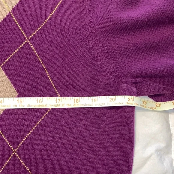 Izod V-Neck Argyle Sweater - Purple and Brown - Picture 7 of 9
